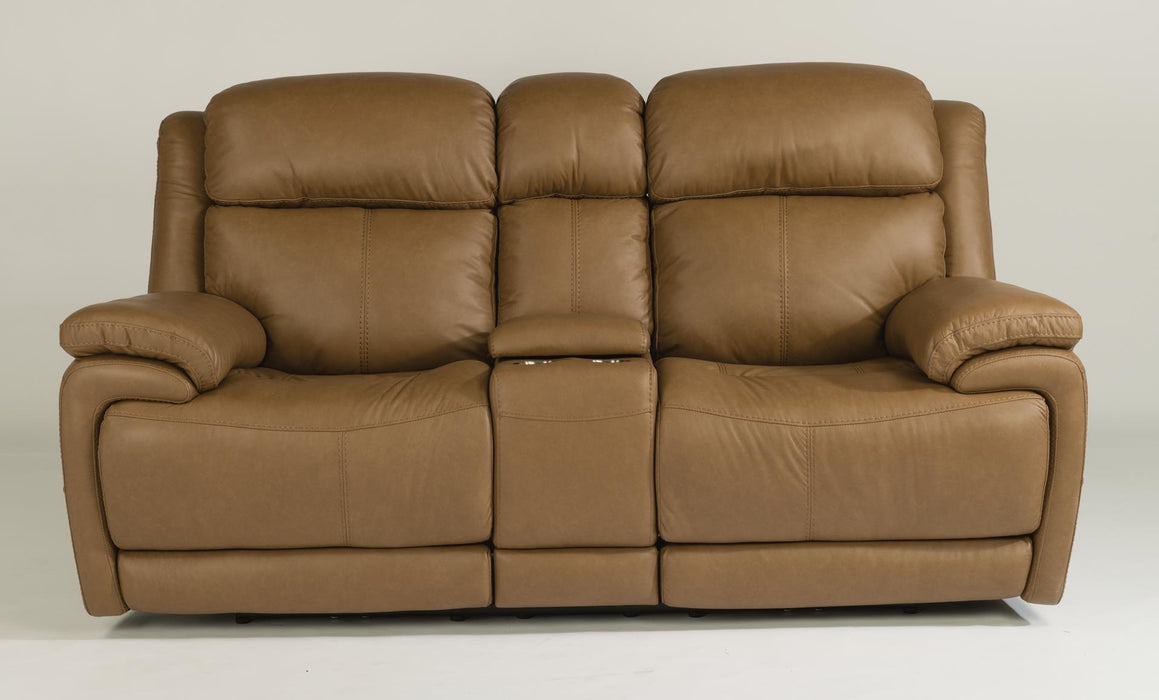 Flexsteel Latitudes Elijah Leather Power Reclining Loveseat w/Console & Power Headrests image