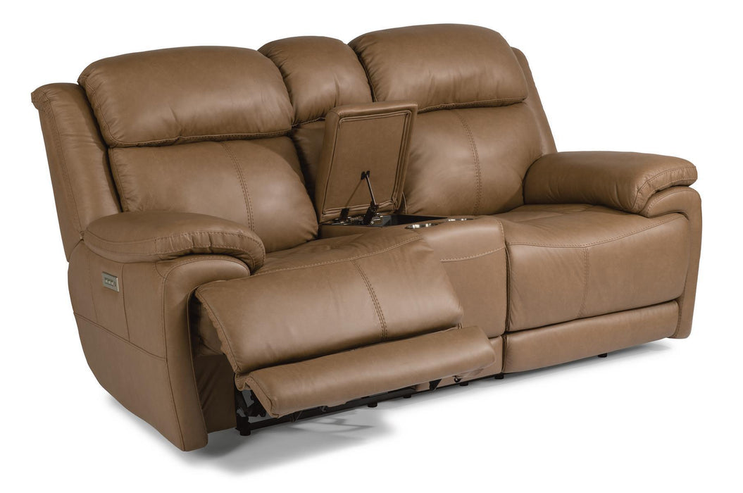 Flexsteel Latitudes Elijah Leather Power Reclining Loveseat w/Console & Power Headrests