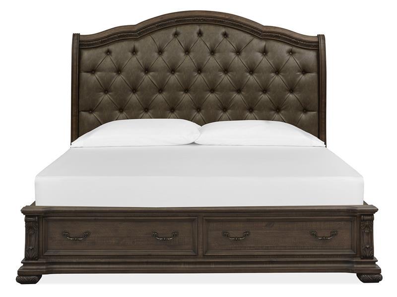 Magnussen Furniture Durango King Upholstered Sleigh Storage Bed in Willadeene Brown