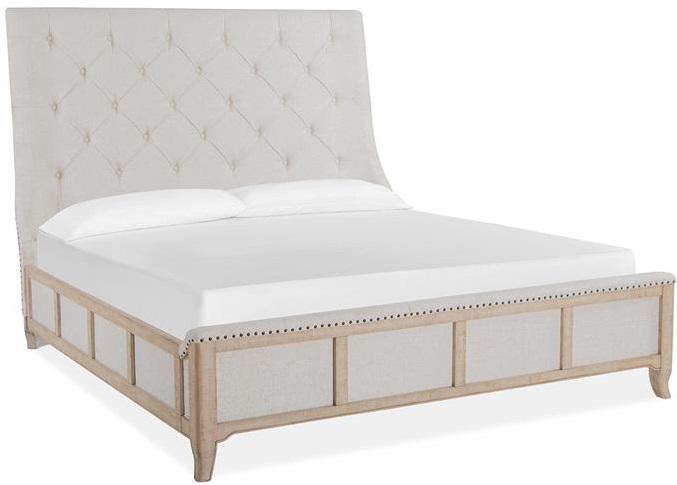 Magnussen Furniture Harlow Cal King Sleigh Upholstered Bed in Weathered Bisque