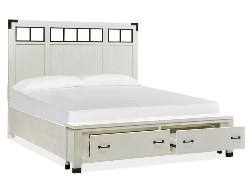 Magnussen Furniture Harper Springs King Panel Storage Bed with Metal/Wood in Silo White