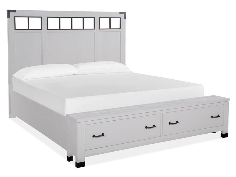 Magnussen Furniture Harper Springs Queen Panel Storage Bed with Metal/Wood in Silo White