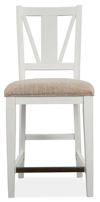 Magnussen Furniture Heron Cove Counter Chair with Upholstered Seat in Chalk White (Set of 2)