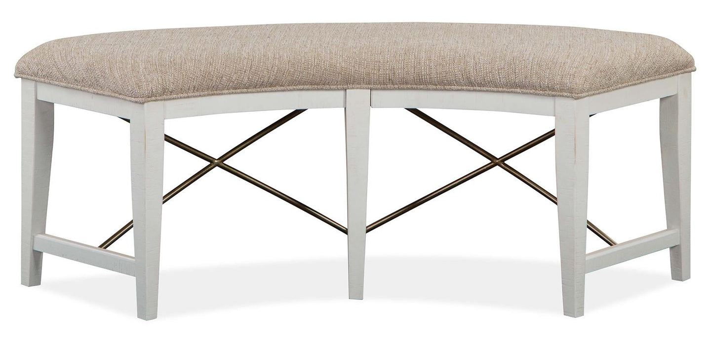 Magnussen Furniture Heron Cove Curved Bench with Upholstered Seat in Chalk White