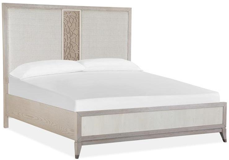 Magnussen Furniture Lenox King Panel Bed with Upholstered PU Fretwork Headboard in Acadia White