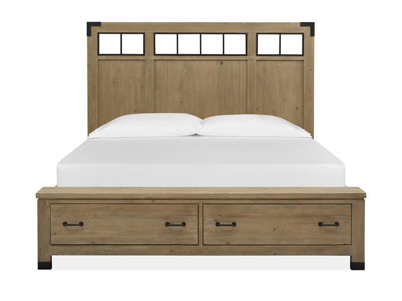 Magnussen Furniture Madison Heights California King Panel Storage Bed with Metal/Wood in Weathered Fawn