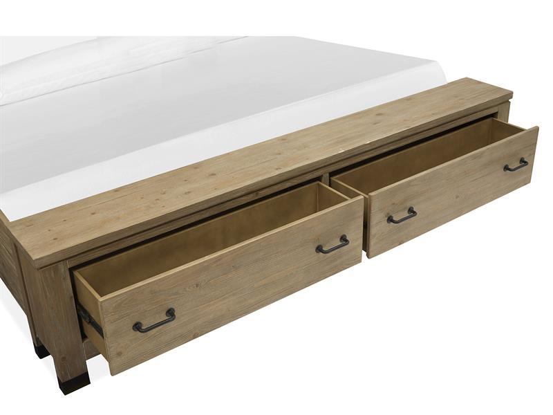Magnussen Furniture Madison Heights King Panel Storage Bed with Metal/Wood in Weathered Fawn