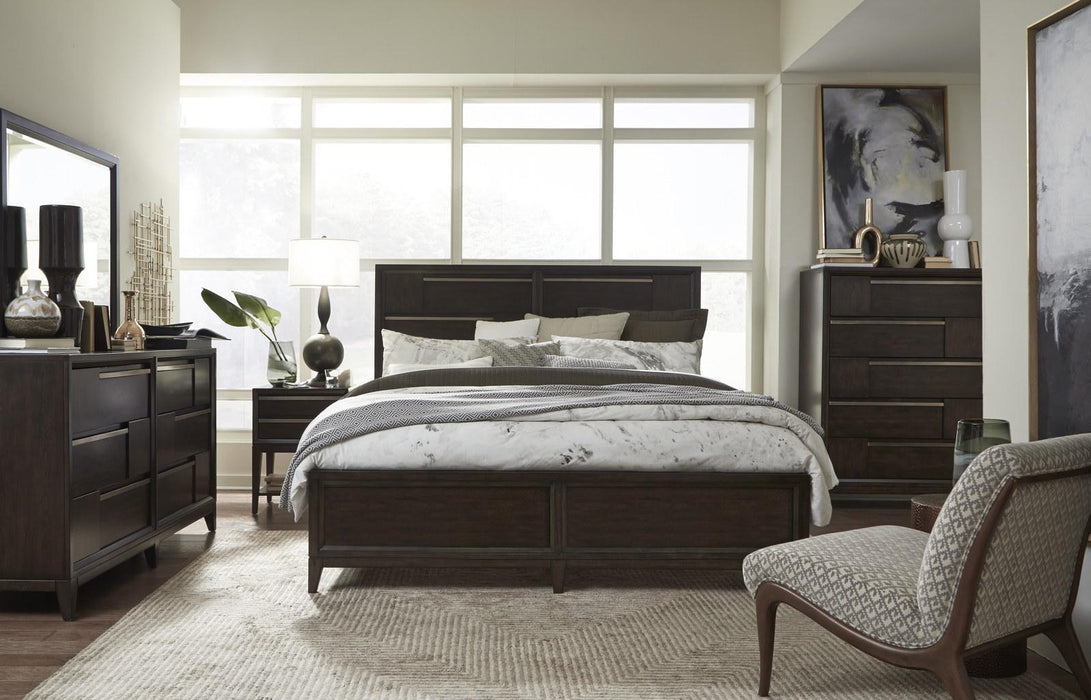 Magnussen Furniture Modern Geometry Queen Panel Bed in French Roast