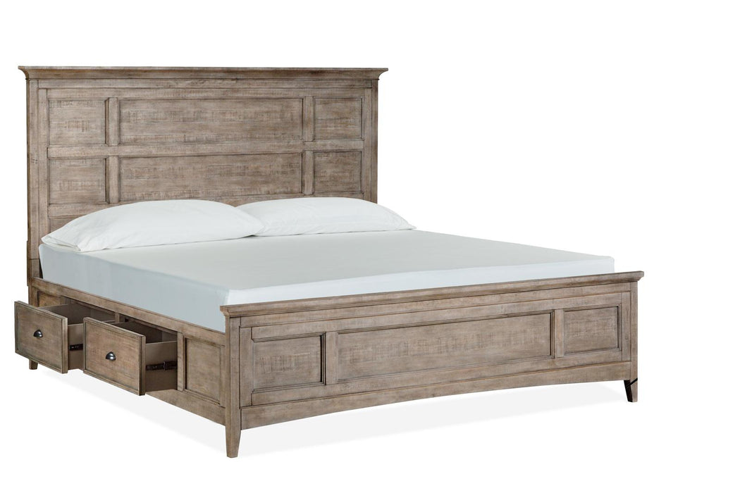 Magnussen Furniture Paxton Place King Panel Bed with Storage Rails in Dovetail Grey