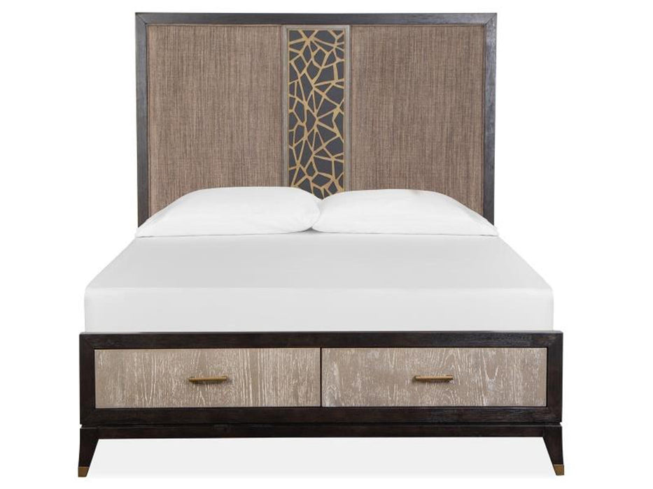 Magnussen Furniture Ryker Queen Upholstered Panel Storage Bed in Nocturn Black/Coventry Grey