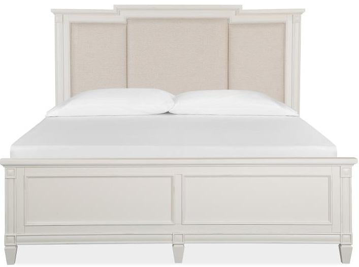 Magnussen Furniture Willowbrook Cal King Panel Bed with Upholstered Headboard in Egg Shell White