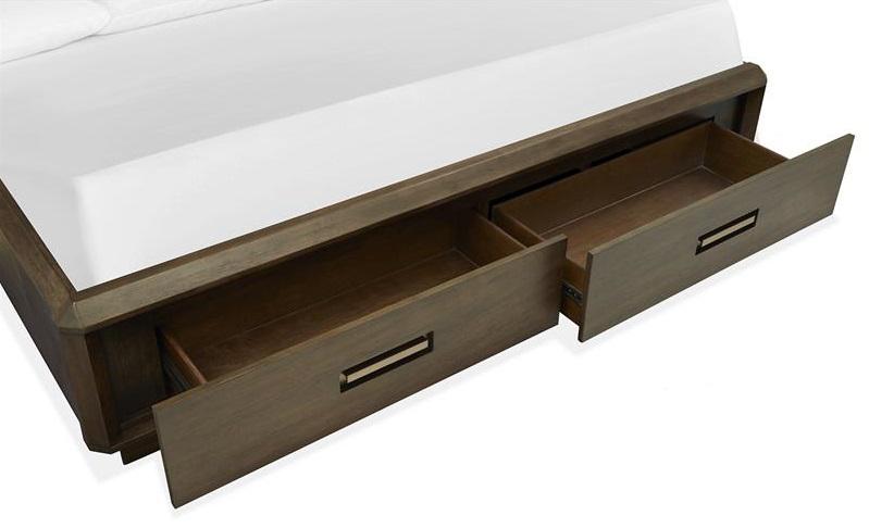 Magnussen Furniture Nouvel Queen Panel Storage Bed w/Upholstered Headboard in Russet