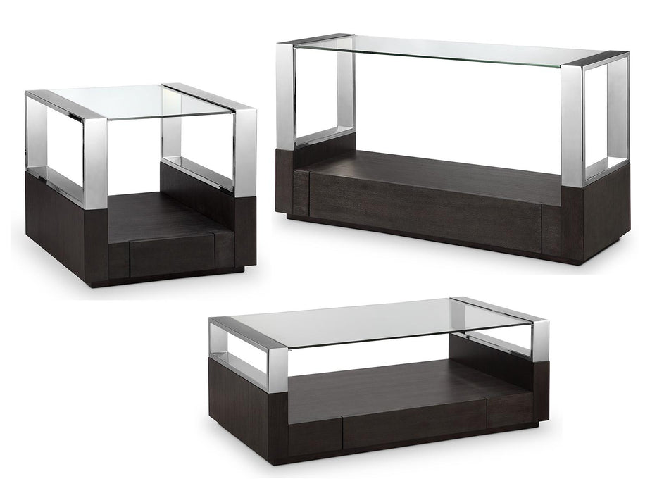 Magnussen Revere Rectangular Sofa Table in Graphite and Chrome